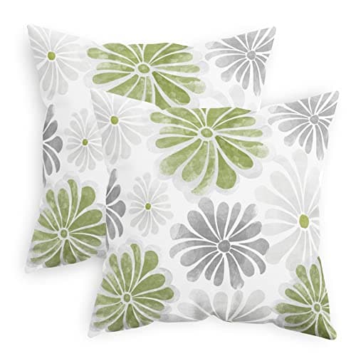 Image of CaliTime Throw Pillow Cases Pack of 2 Cozy Fleece Two-Tone Blooming Flowers Decorative Cushion Covers for Couch Bed Sofa Farmhouse Decoration 40cm X 40cm Sage Green Grey