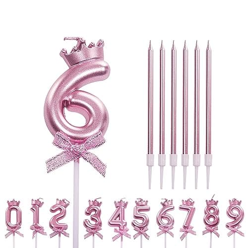 Image of Pink 6 Candle 6th Birthday Candles for Cake, Pink Number Candle 6 Happy Birthday Candles 6th Birthday Cake Candles Cake Topper for Girls Birthday Wedding Anniversary Cake Decorations