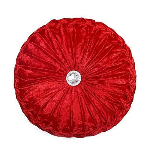 Image of Householdfurnishing Velvet Round Cushion Cover Small & Large Stitched with Diamond (Red, 45 x 45)