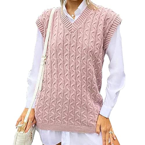 Image of BESTITALIANUK Ladies Cable Knit Sleeveless Vest Women's Knitted Jumper Tank Top Winter Chunky Sweaters (Nude, 12-14)