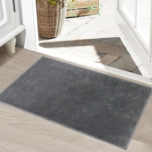 Image of HiChiclife Indoor Door Mat 50x80cm – Dark Grey Non Slip Entryway Rug, Washable Polyester Doormat with TPE Backing for Muddy Shoes, Pets, Hallway, Kitchen