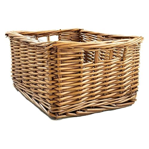 Image of Arthur Cameron - Rectangular Wicker Storage Basket with Handles - 29 x 25 x 15 cm - Small Wicker Basket, Bathroom Storage Organiser, Bedroom Storage (Natural)
