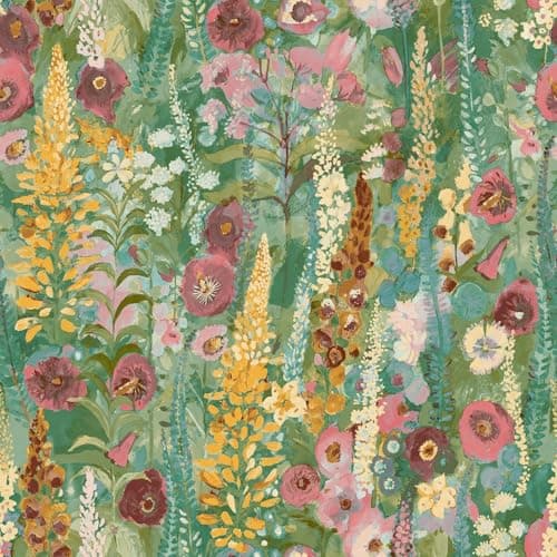 Image of Delphinium Green Pink Wallpaper - Painted Floral Design Flowers Botanical Traditional - Textured Paste The Wall Vinyl