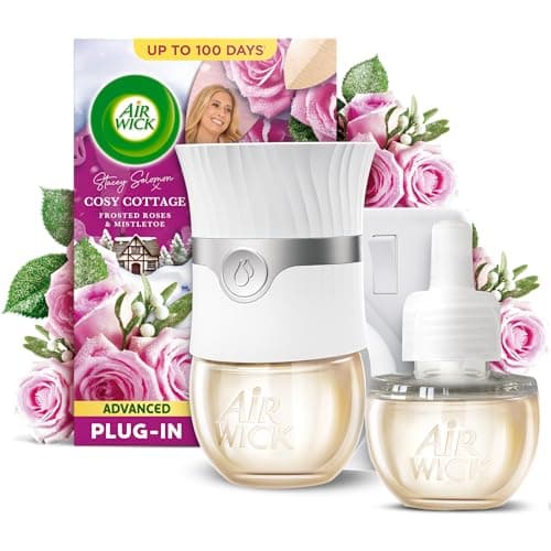 Image of Air Wick Cosy Cottage, Frosted Roses and Mistletoe Advanced Electrical Plug-In Kit, 19ml, Lasts for up to 100 days