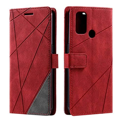Image of SONWO Case for Oppo A53 2020 / Oppo A32 Case, Premium Leather Flip Wallet Case Magnetic Closure Card Slots Kickstand Phone Case for Oppo A53 2020 / Oppo A32, Red