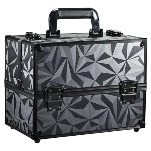 Image of Frenessa 6 Trays Makeup Box Cosmetics Case Jewelry Organiser Vanity Make Up Storage Box Beauty Train Case Lockable with Keys, Dark Black