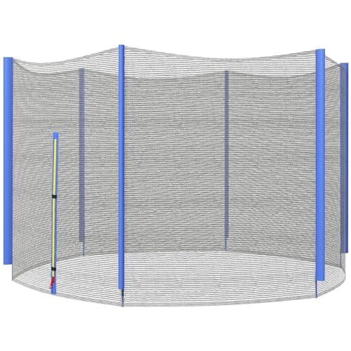 Image of SPORTNOW 10ft Trampoline Net Replacement with 6 Plastic Pole Covers, Weather-Resistant Trampoline Netting Replacement with Zipped Entrance, Poles Not Included, Blue