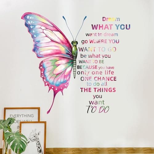 Image of Colorful Butterfly Wall Stickers Inspirational Quotes Wall Sticker Vinyl Butterfly Wall Art Stickers Mental Health Positive Saying Wall Sticker for Kids Classroom Bedroom Wall Decor (B)