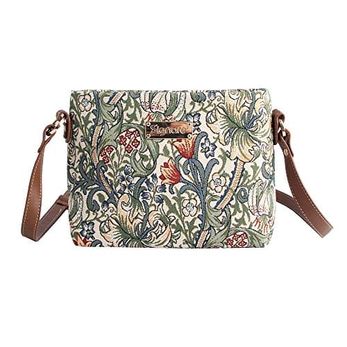 Image of Signare Tapestry Crossbody Bag Small Shoulder Bag for Women with William Morris Design (Golden Lily, XB02-GLILY)