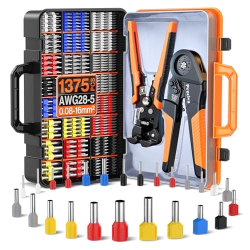 Image of Crimping Tool with Wire Stripper,Preciva 0.08-16mm²Bootlace Ferrule Crimper Tool Kit&Cutter Tool Electrical for 0.2-6mm²Wires,with 1375pcs Ferrules(265pcs Double Terminals)