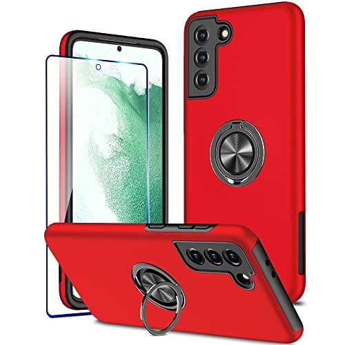 Image of KRAFTCARE for Samsung S22 Plus Case with Kickstand Ring and Screen Protector, Shockproof and Anti Scratch 360° Magnetic Ring Holder Stand Phone Cover for Samsung Galaxy S22 Plus - Red