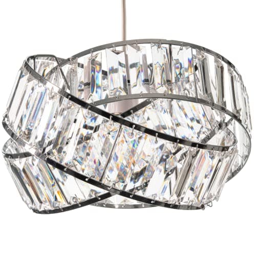 Image of Giggi Modern Chrome Light Shade with Clear Acrylic Crystals 19cm x 29cm, Lampshades for Ceiling Lights, Interwoven Rings Pendant Light Shade, Lamp Shades for Bedroom, Living Room, Kitchen, Hallway