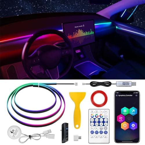 Image of For Tesla Model 3/Y Dreamcolor Acrylic Interior Car LED Strip Light with Motion Sensor Switch &USB Hub, 55.1 inches Neon LED Strip Light, RGB Colors For Tesla Ambient Lighting Kits for 2021 2022 2023