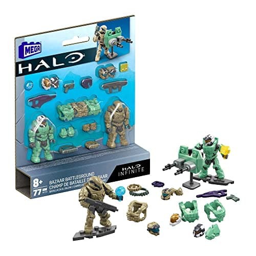 Image of Mega Construx Halo Infinite Spartan Mission Bazaar Battlefield Set of 2 Articulated Figures 6 cm + Accessories, Small