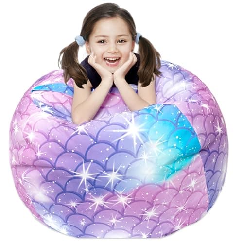 Image of Round Bean Bag Cover Only without Filling, Large Stuffed Animal Bean Bag Storage, Bean Bag Chair Cover, Beanbag Covers with no Filling for Kids and Teens (Classic Mermaid, X-Large)