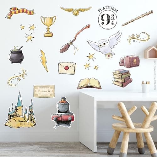 Image of Harry Potter Wall Sticker – Watercolour Icons Set Wall Decal Wizarding World Art (60cm (W) x 35cm (H))
