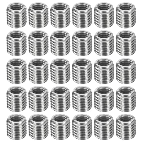Image of sourcing map 30Pcs Threaded Insert, Stainless Steel M8-1.25 Female to M12-1.75 Male Repair Nut 12mm Long Thread Adapters Sleeve Reducing Nut Thread Repair Screw for Hardwoods Softwoods