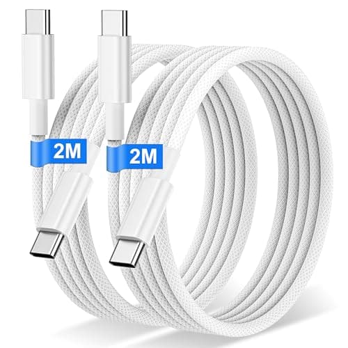 Image of USB C to USB C Charger Cable 2M 2Pack, 60W Nylon Braided USB C to C Cable Original Fast Charge Type C Data Cable for Apple iPhone 17 16 15 Pro Plus Pro Max, Samsung Galaxy S25 S24, MacBook Air