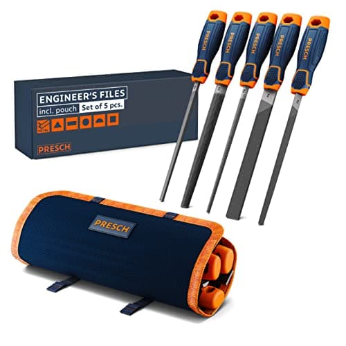 Image of Presch File Set 5 pcs with Bag - High Quality Metal File Set incl. Flat File, Half Round File, Round File, Triangular File and Square File - Professional Metal File Set for Steel - Metal Files Set