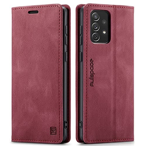 Image of LOLFZ Wallet Case for Samsung Galaxy A33 5G, Magnetic Flip Leather Case with RFID Block Card Slots Kickstand Shockproof Protective Cover Compatible with Galaxy A33 5G - Red