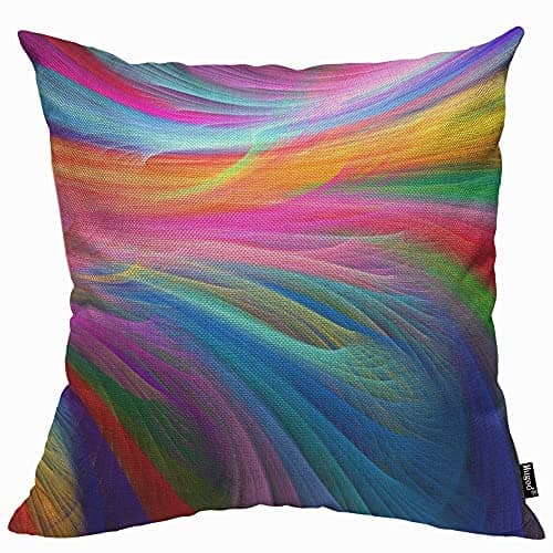 Image of Mugod Multicolor Rainbow Cushion Cover Throw Pillow Covers Abstract Fractall Rainbow Ocean Pillow Case for Men Women Decorative Home Sofa Chair Couch 45x45cm/18x18 Inch