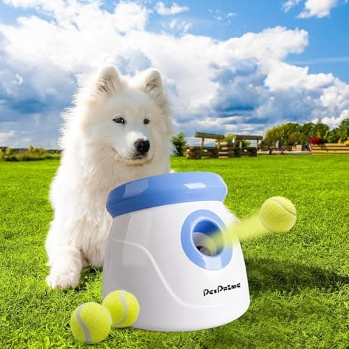 Image of Pet Prime Automatic Dog Ball Launcher, Dog Ball Thrower with 10-30 Ft Launch Distance, Interactive Puppy Pet Fetch Toy, Mini Ball Throwing Machine for Small and Medium Dogs, With 3 PCS 2" Tennis Balls