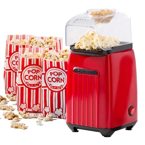 Image of Global Gizmos Hot Air Popcorn Maker/Oil Free Popcorn Machine / 4 Bags Included/Ideal for Movie Nights, Sleepovers & Parties/Easy Use Adults & Kids Popcorn Maker / 1200W / Red (50900)