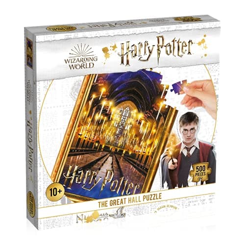 Image of Winning Moves Harry Potter Great Hall 500 Piece Jigsaw Puzzle Game, Own a piece of Wizarding history depicting the Great Hall, Great gift for witches, wizards and muggles aged 10 plus