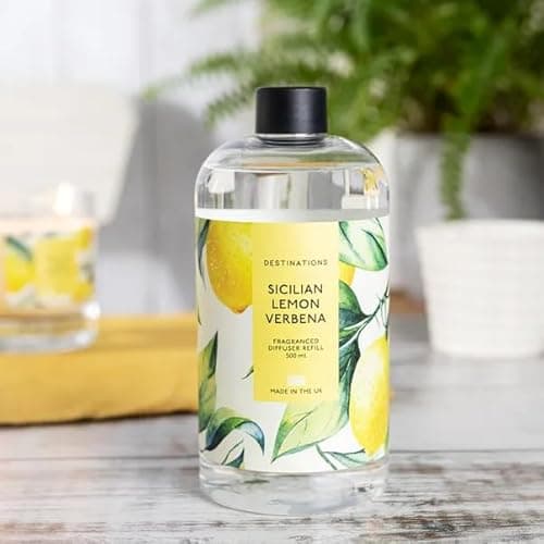 Image of New Sicilian Verbena Diffuser Refill 500ml – Zesty Citrus Blend of Lemon Verbena, Fresh Lemon & Lime with Soft Musk, Long-Lasting Home Fragrance Refreshing Any Room -M86