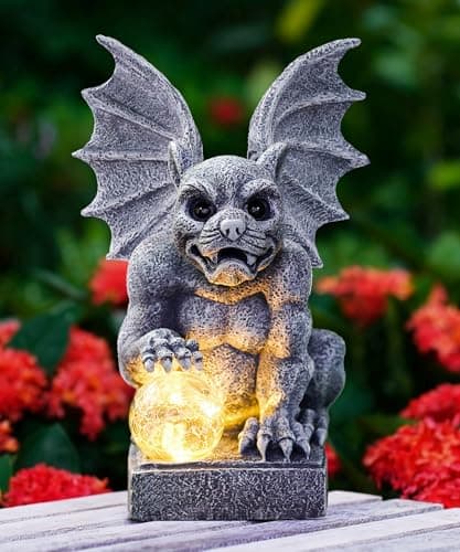 Image of Yeomoo Gargoyle Garden Ornaments with Solar Ball Lights - Outdoor Gothic Dragon Statue for Lawn Porch Yard Balcony - Unique Gifts for Men Women Mum
