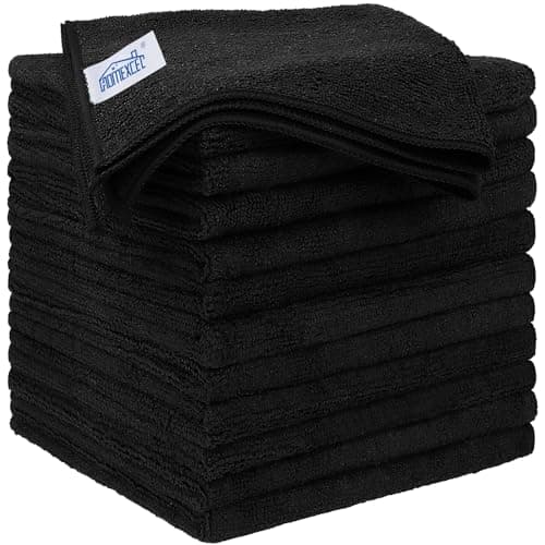 Image of HOMEXCEL Microfibre Cloth 12 Pack,30 x 30 cm Cleaning Cloths，Ultra Absorbent Car Washing Cloth Lint Free Streak Free Cleaning Towels Rags for Car Kitchen Window,Black