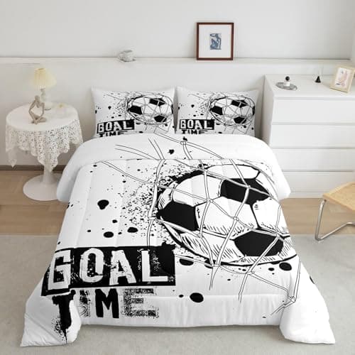 Image of Tabeskly Kids Boys Black White Football Soft Zipper Bed Bedding Duvet Cover Set Single 135×200cm