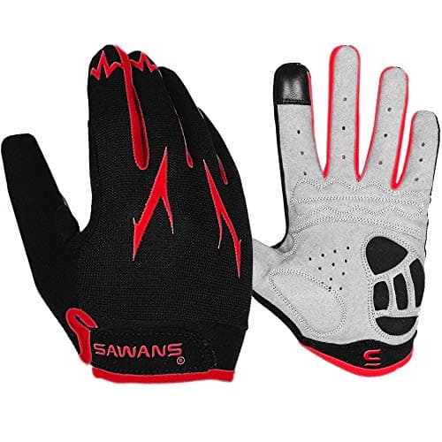 Image of SAWANS Cycling Gloves Full Finger Mountain Bike Gloves Padded Breathable Touchscreen MTB Road Biking Gloves for Men Women Camping,Cycling,Running (Red, XL)