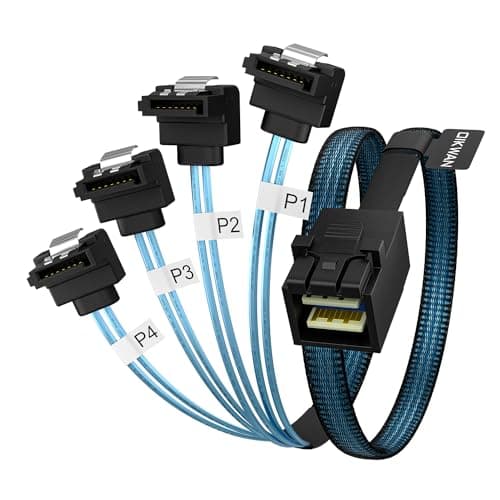 Image of OIKWAN Internal Mini SAS HD to SATA Right Angle Cable 3.3 Feet, 1m (SFF-8643 to SATA Forward Breakout)