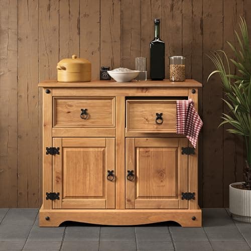 Image of Corona Sideboard 2 Door 2 Drawer Solid Wood Pine Wooden Storage Dresser Side Unit Cupboard Living Room Hallway Lounge Bedroom Mexcian Style 76cm High 87cm Wide 40cm Deep