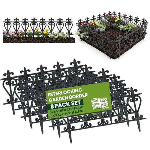 Image of My Garden Fence Panels 8 Pack - 4.8M Decorative Garden Edging Panels with Secure Ground Stakes - Weather-Resistant Inter-Locking Fence Edging, Easy Hammer-In Setup for Paths, Lawns & Flower Beds