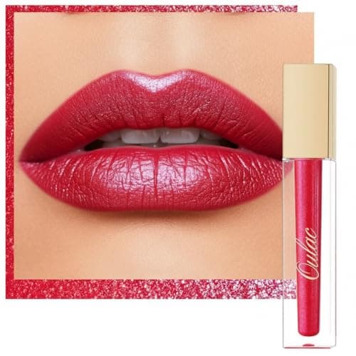 Image of Oulac Red Diamond Lip Gloss - Metallic Rose Lip Stain, Liquid Long Lasting Lip Color, Waterproof, No Transfer, also for Eyeshadow, Glitter&Shimmer, Full Coverage Lip Tint, Vegan, 4.5ml, MD07