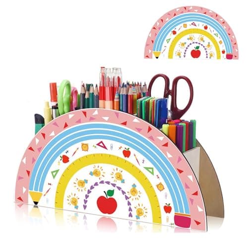 Image of Pen Holder Children's Rainbow, Desk Organiser Made of Wood, Desk Office Organiser, Desk Organiser Rainbow, for Children, Home, Office Supplies, Classroom Organisation, Storage, Stationery