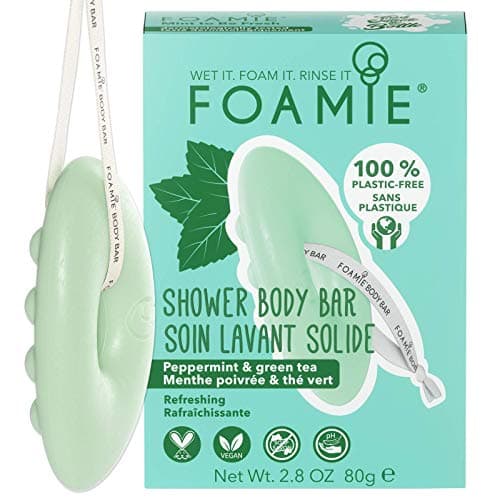 Image of FOAMIE Shower Body Bar, Peppermint & Green Tea. Plastic-Free, Soap-Free, No Sulphates or Parabens. Made Sustainably in the UK. 100% Vegan and Cruelty free. Environmentally friendly solution.