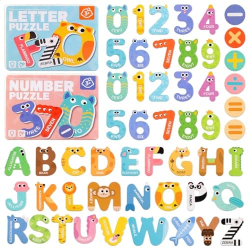 Image of Deepton 52Pcs Magnetic Letters and Numbers for Children, Large Alphabet Magnets for Fridge, Cute Animals ABC Magnets for Kids, Educational Spelling Games Toys for Baby, Toddler Preschool