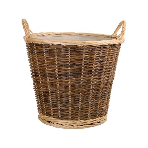 Image of Wickerfield Round Wicker Storage Basket with Handle, Fireplace Accessories, Large Log Baskets for Wood Burner and Indoor Log Store (Brown)