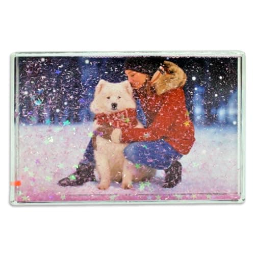 Image of Glitter Photo Frame, Acrylic Picture Frame holds 10 x 15 cm (4 x 6 inch) Clear Frameless Desktop Photo Block with Confetti (Pink) - Ideal Personalised Gifts, Wedding Day Presents