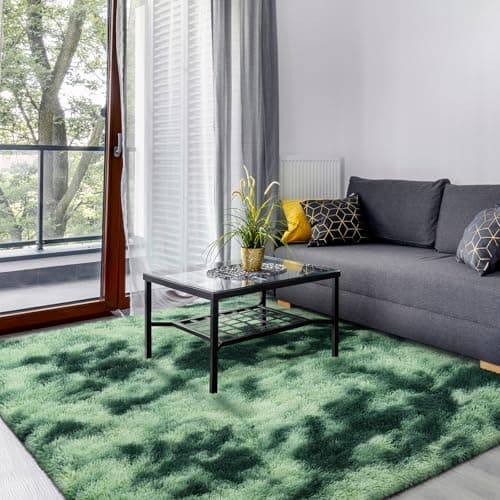 Image of SOANNY Rugs Living Room, Soft Fluffy Dark Green Tie-Dye Area Rug, Non-Slip Machine Washable Floor Rug for Bedroom, Dorm, Bedside, Lounge, Office, Nursery, Playroom, 120x180 cm