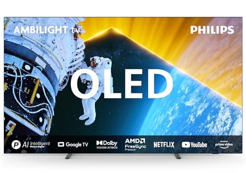 Image of Philips Ambilight 77OLED809 4K OLED Smart TV - 77 Inch Display with P5 AI Perfect Picture Engine Ultra HD, Google TV, Dolby Vision and Dolby Atmos Sound, Works with Alexa and Google Voice - Metal