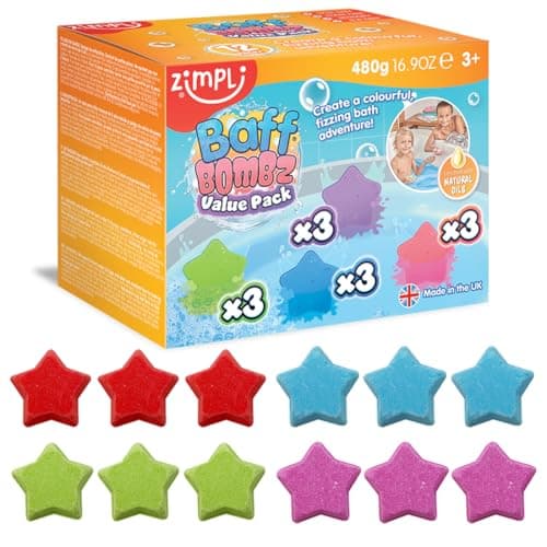 Image of ZIMPLI - 12 x Star Baff Bombz, Create a Colourful, fizzing, bathtime Adventure, Birthday Gift for Kids, Moisturising Bath Bombs, Vegan Friendly & Cruelty Free