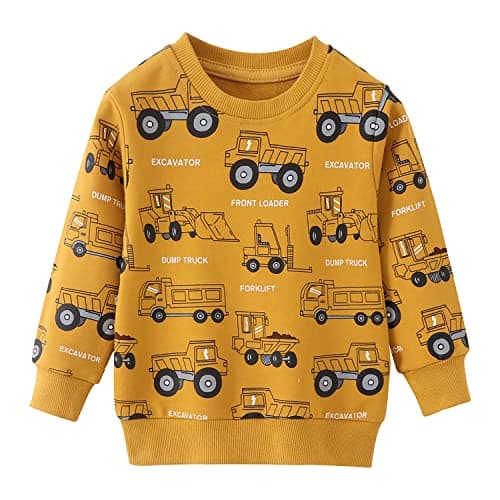 Image of Little Hand Toddler Boys Sweatshirt Boys Digger Jumpers Long Sleeve Pullover Little Boys Kids Tops Shirts Age 3-4 Years