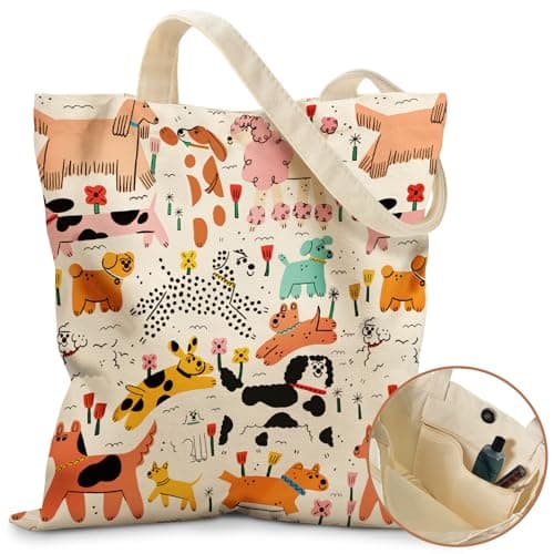 Image of Miss Adola Tote Bag - with Magnetic Buckle and Zipper Inner Pocket for Women Lady Cloth Cotton Tote Bag Aesthetic Dogs for Travel, Gym, Work, Travel, Shopping