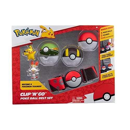 Image of Pokémon Clip 'n' Go Poke Ball Belt Set (Ultra Ball, Poke Ball, Nest Ball, Scorbunny, Pikachu, Red Belt) PKW2857