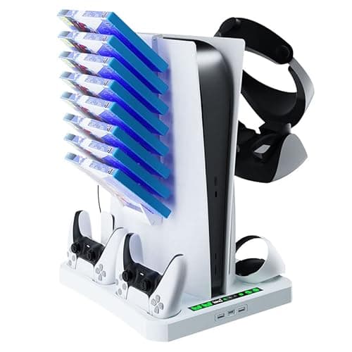 Image of MYAYD Charging Dock Stand and Cooling Station for PSVR2 / PS5, Charger Station for PSVR2 Controller, PS VR2 Headset Holder, 8 Game Racks Storage, Vertical Stand with Cooling Fan