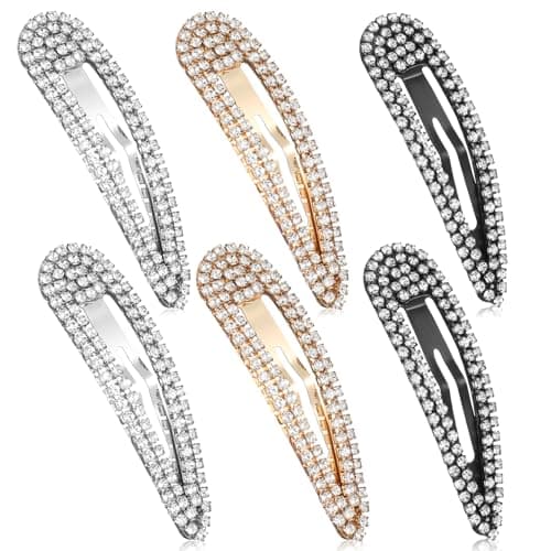 Image of 6PCS Diamante Hair Clips for Women Rhinestone Snap Hair Clips Water Drop Snap Crystal Hairs Barrettes Bling Metal Hairpins Hairs Accessories for Women Party Wedding Gold Silver Black